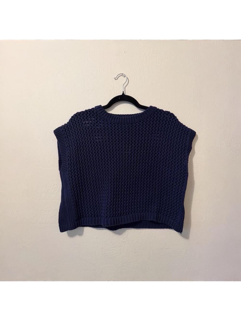 Olivia Grey Navy Crochet Knit Sweater Vest/Top